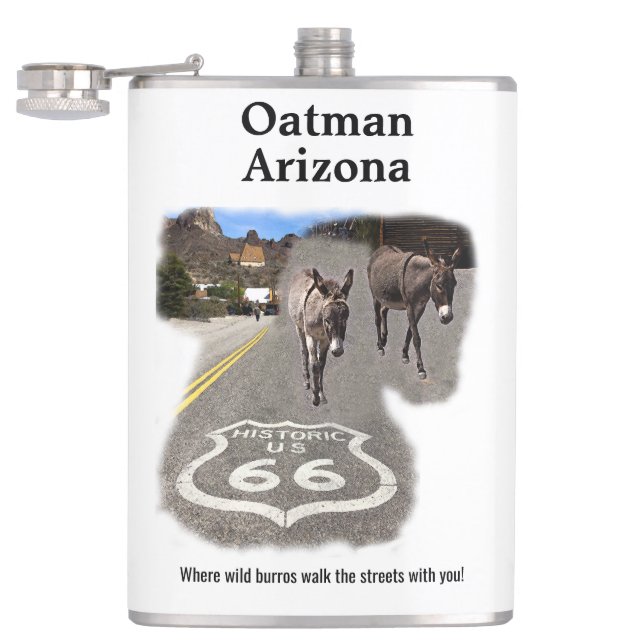 Route 66 Oatman Arizona Burros On The Street Flask (Opened)