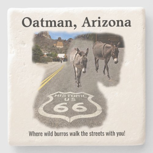 Route 66 Oatman Arizona Burros On The Street Stone Coaster