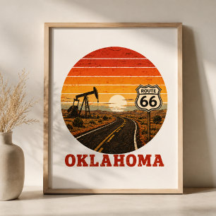 Route 66 Oklahoma Oilfield Sunset Highway Poster