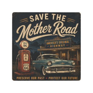 Route 66 Old Filling Station Classic Car Nostalgia Metal Print