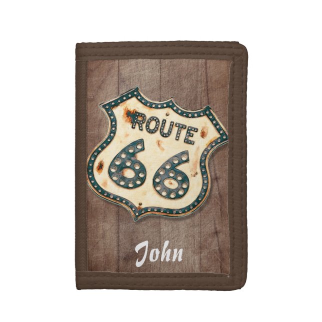 Route 66 personalized tri-fold wallet (Front Vertical)