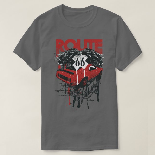 Route 66, Printed T-shirt Fashion car printing (Design Front)