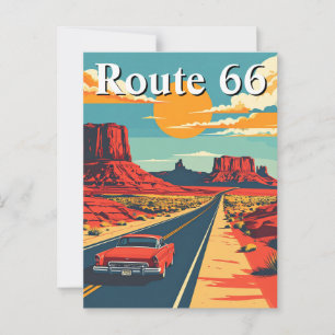 Route 66 Retro Car Vintage Americana Travel Postcard
