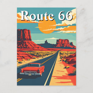 Route 66 Retro Car Vintage Americana Travel Postcard