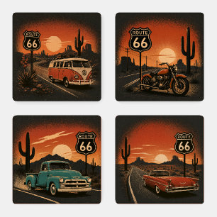 Route 66 Retro Desert Sunset Coaster Set