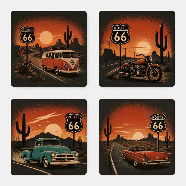 Route 66 Retro Desert Sunset Coaster Set (Set)