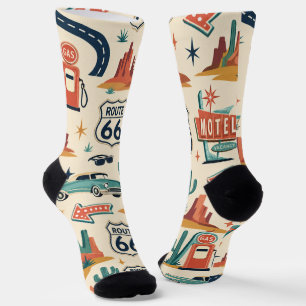 route 66 Retro Motel Desert Road Trip Style Socks