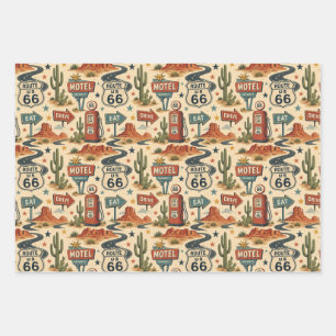 Route 66 Retro Motel Holiday Travel Americana Wrapping Paper Sheets