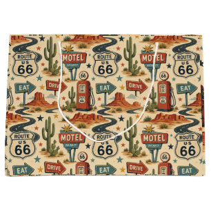 Route 66 Retro Motel Travel Gift Wrap Style Large Gift Bag