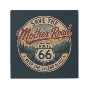 Route 66 Retro Mountain Badge National Park Style Metal Print