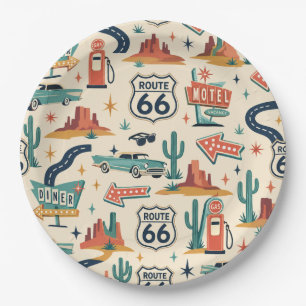 Route 66 Retro Party Table Flair Paper Plates