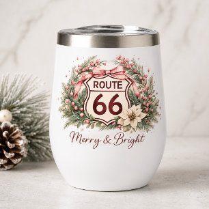 Route 66 Retro Pink Christmas Merry & Bright Thermal Wine Tumbler