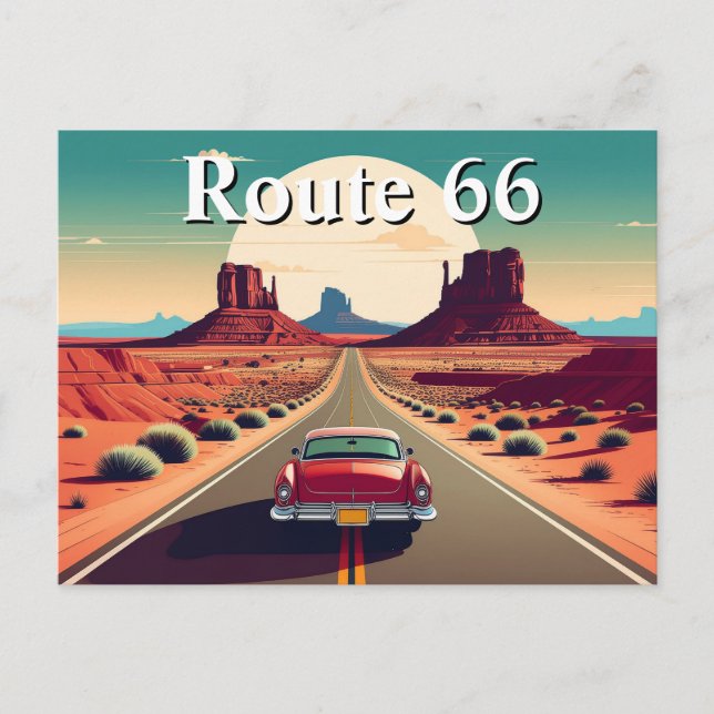Route 66 Retro Vintage Car Desert Travel  Postcard (Front)