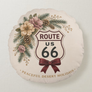 Route 66 Reversible Buffalo Plaid Holiday Art Round Pillow