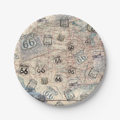 Route 66 Road Map Paper Plates