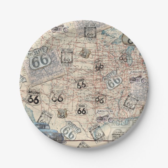 Route 66 Road Map Paper Plates (Front)