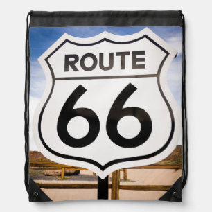 Route 66 road sign, Arizona Drawstring Bag