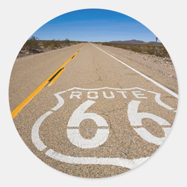 route 66 road sign begin end start road street usa classic round sticker (Front)