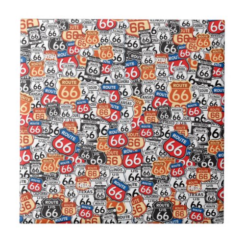 Route 66 Road Sign Ceramic Tile