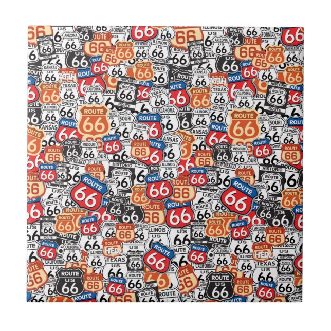 Route 66 Road Sign Ceramic Tile (Front)