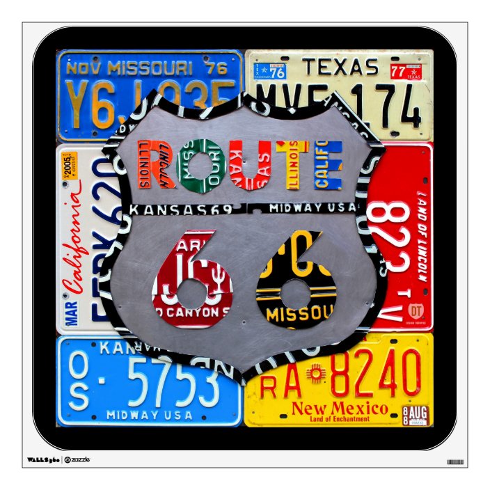 Route 66 Road Sign License Plate Art Wall Decal Zazzle Com