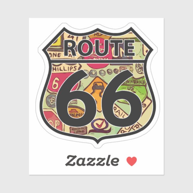 Route 66 road sign shaped sticker (Sheet)