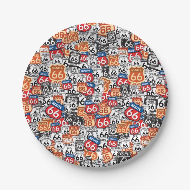 Route 66 Road Signs Paper Plates (Front)