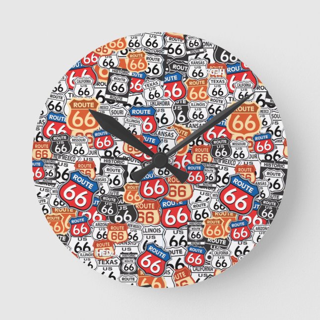 Route 66 Road Signs Round Clock (Front)