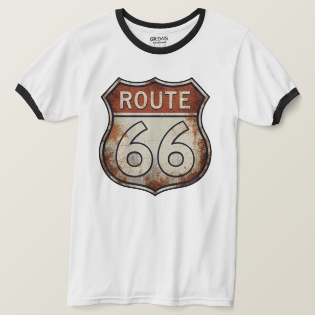 Route 66 Rusty Road Sign T-Shirt (Design Front)