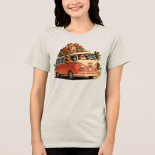 Route 66 Santa Camper Christmas Road Trip Tri-Blend Shirt