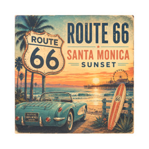 Route 66 Santa Monica Sunset Coastal Metal Print
