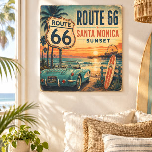 Route 66 Santa Monica Sunset Coastal Metal Print