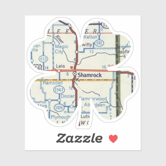 Route 66 Shamrock Texas Map Sticker (Sheet)