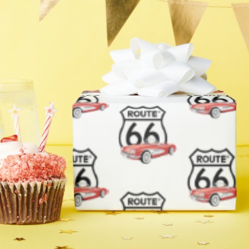 Route 66 Sign And 1960 Corvette Wrapping Paper