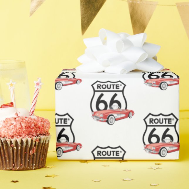 Route 66 Sign And 1960 Corvette Wrapping Paper (Birthday Party)