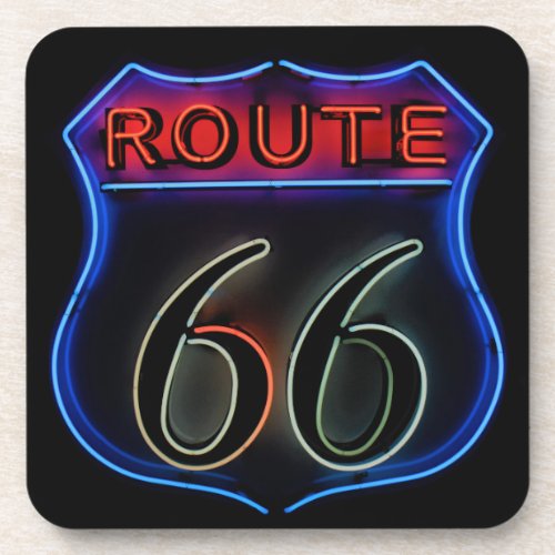 Route 66 Sign in Neon Beverage Coaster