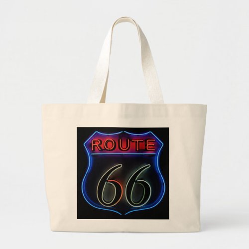 Route 66 Sign in Neon Large Tote Bag