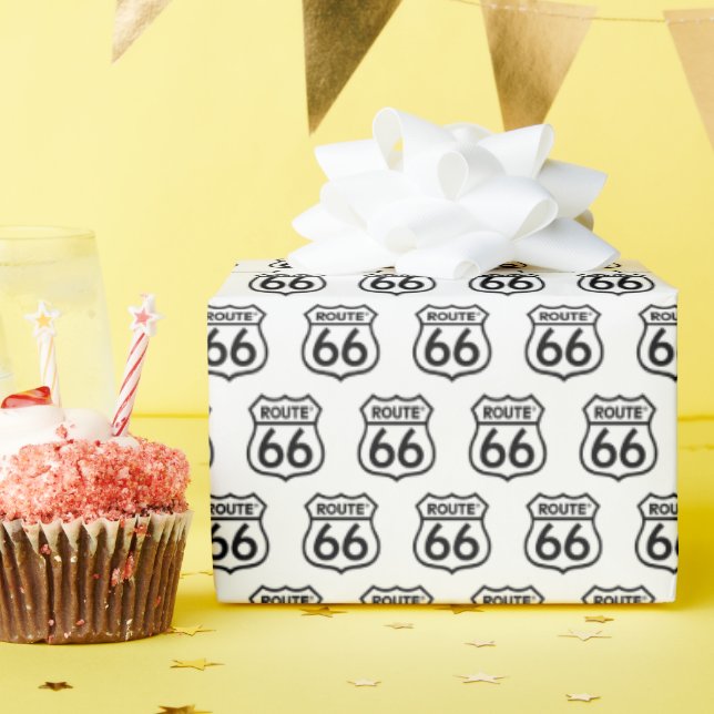 Route 66 Sign On White Wrapping Paper (Birthday Party)