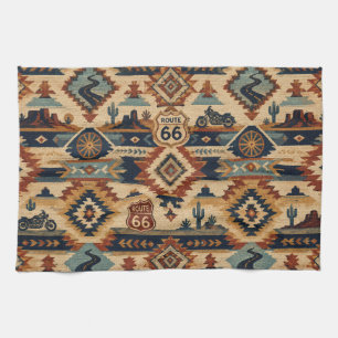Route 66 Southwest Motorcycle Tapestry Kitchen Towel