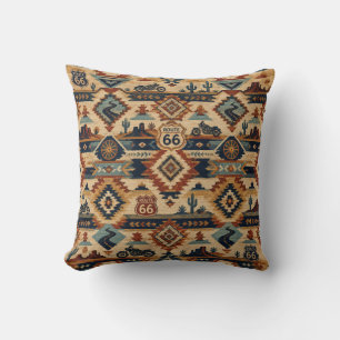 Route 66 Southwest Motorcycle Tapestry Throw Pillow