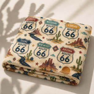 route 66 Southwest Road Trip Americana Travel Fleece Blanket