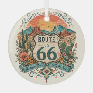 Route 66 Southwest Sunrise Keepsake Art Glass Ornament