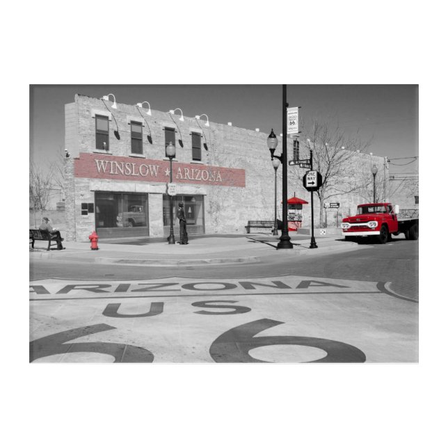Route 66 Southwest Winslow Arizona Monochrome  Acrylic Print (Front)