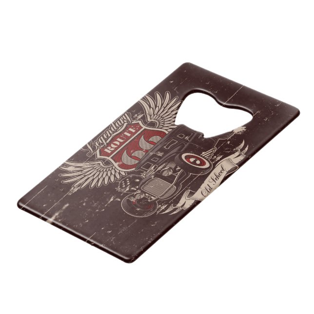 Route 66 Stainless Steel Bottle Opener (Front Angled)