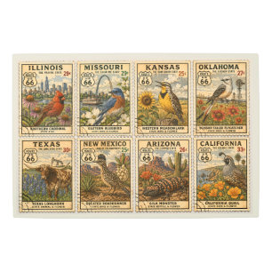 Route 66 State Birds Flowers Signage Metal Print