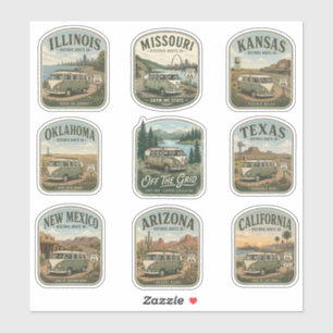 Route 66 State by State Vintage Camper Sticker