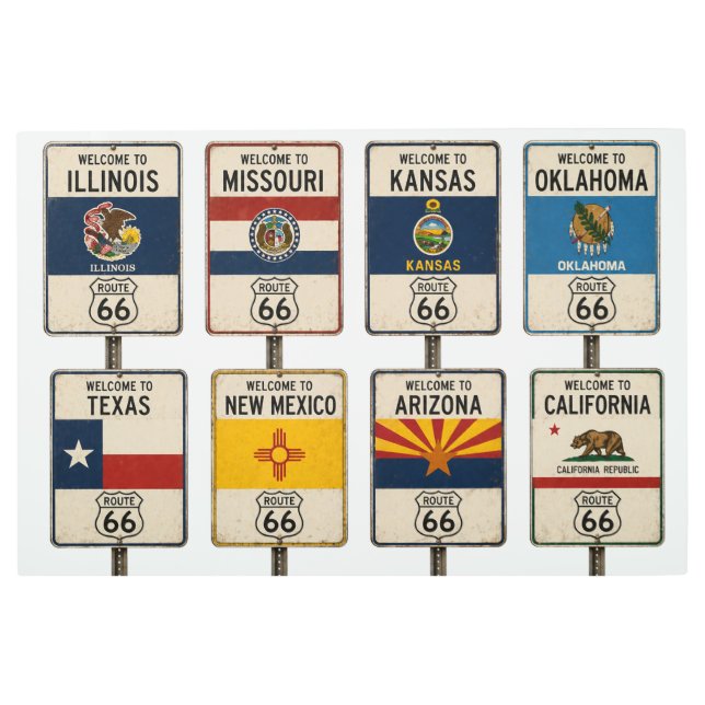 Route 66 State Welcome Signs Metal Wall Art (Front)