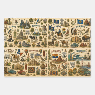 Route 66 States Gift Tour Wrapping Paper Sheets