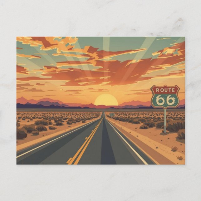 Route 66 Sunset Desert Road Travel Art Postcard (Front)