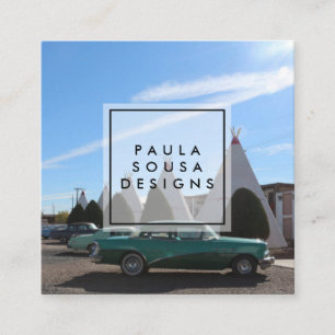 Route 66 TeePee Vintage Retro Photo Travel Tourism Square Business Card